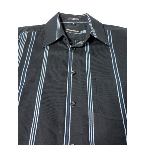 PLAYA GRANDE Button Down Long Sleeve Black Shirt Stripe Blue Size Medium Cotton - Picture 7 of 8